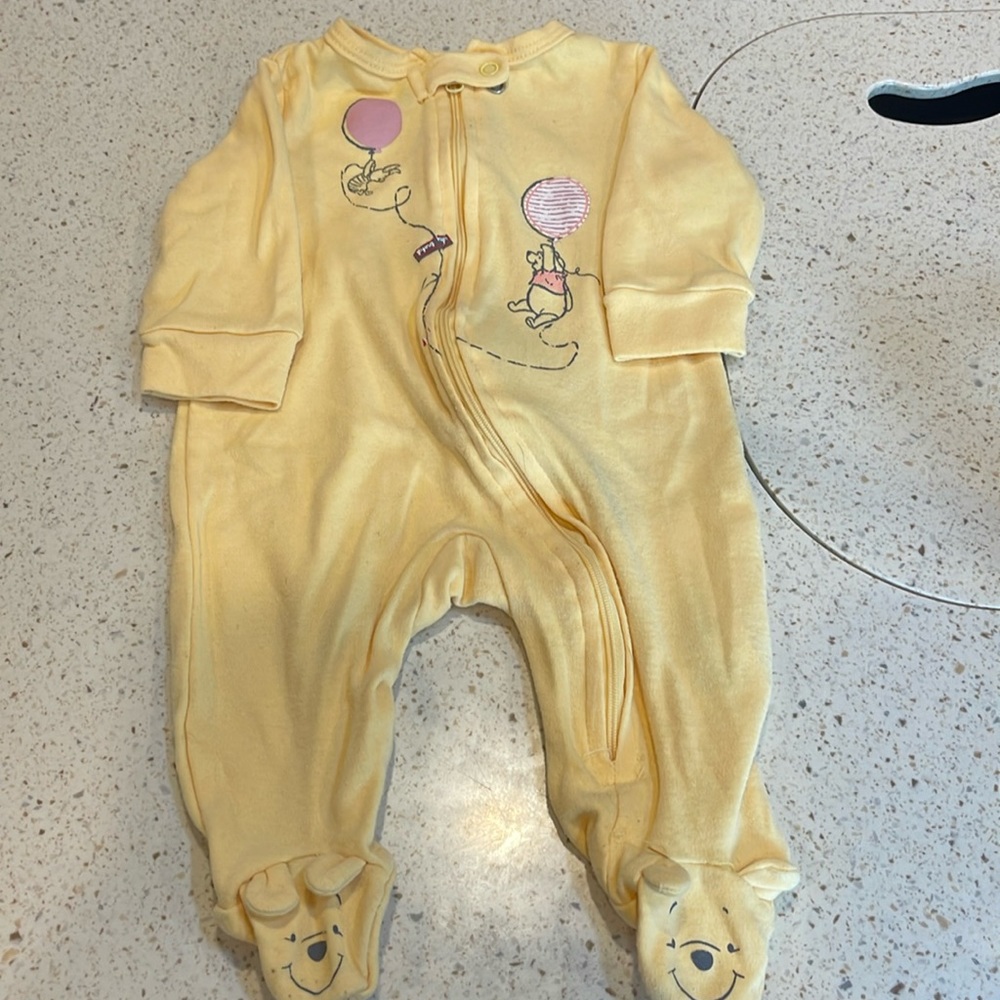 Disney Baby Pooh Bear 3mo- Very gently used, long sleeve Footie Onesie